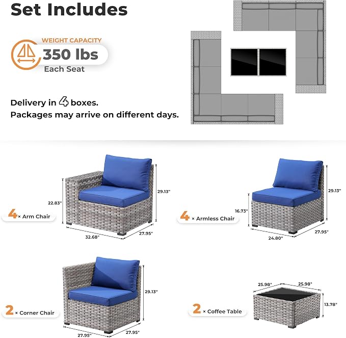 ovios 12 Pieces Patio Furniture Set, Outdoor Wicker Sectional Sofa - Image 8