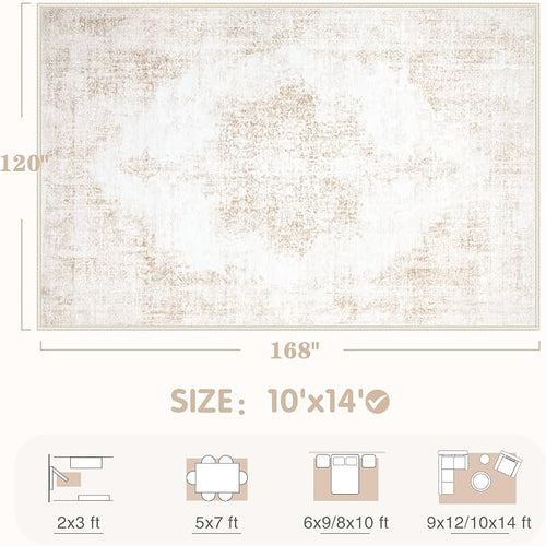 Area Rug 10x14 Vintage Rugs: Large Washable Living Room Rug Retro Medallion - Image 2