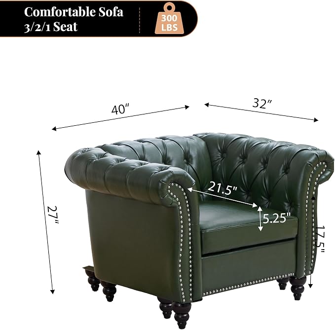 LEVNARY Chesterfield Armchair, Tufted Leather Accent Chair, Mid-Century Modern - Image 2