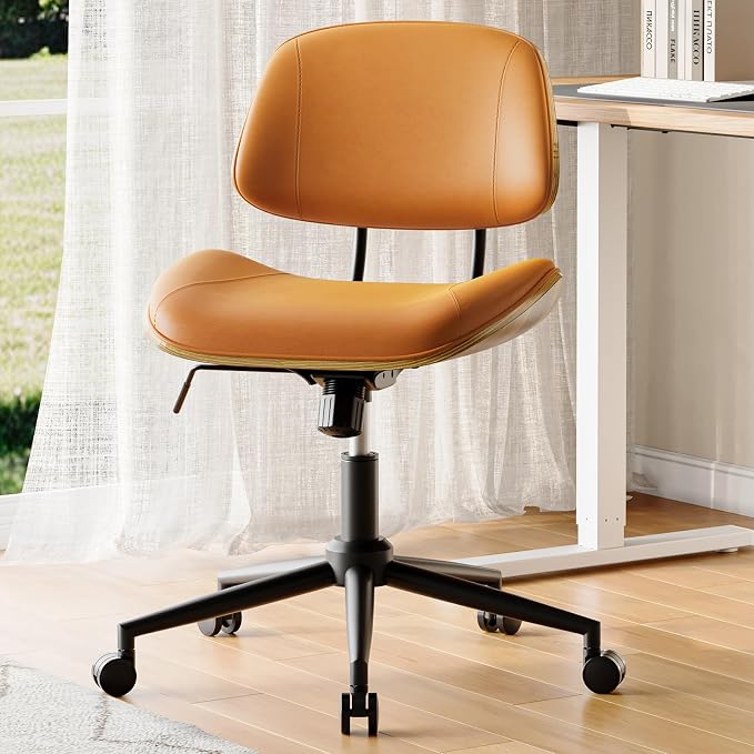 Armless Office Chair with Wheels, PU Leather Adjustable Height Desk Chair - Image 7