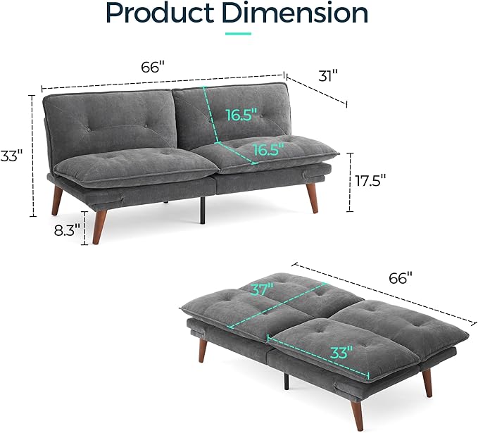 LINSY HOME Futon Sofa Bed, 3 in 1 Convertible Comfy Loveseat Sleeper Sofa Bed - Image 2