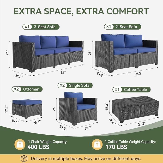 Aoxun 10 Piece Outdoor Patio Furniture Set 9 Seats, Outdoor Sectional - Image 2