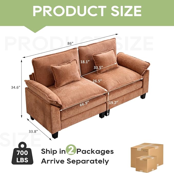 Oprisen 86" Modular Sectional Sofa, Comfy Cloud Couch Sectional Sofa, Chenille - Image 7