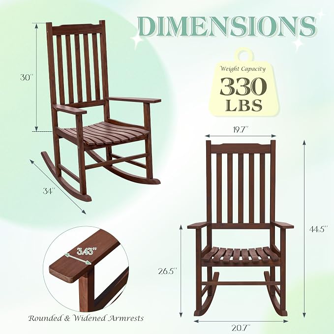 Flamaker Outdoor Rocking Chair Oversized Wooden Patio Chairs - Image 3