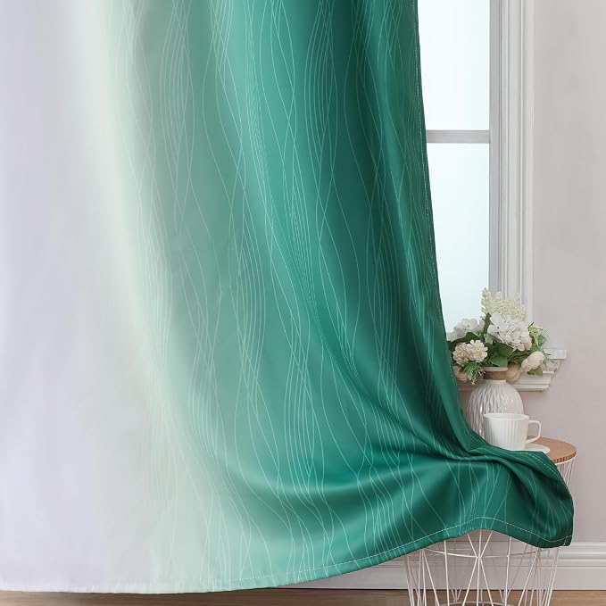 Estelar Textiler Green and Greyish White Blackout Curtains 45 Inch Length - Image 6
