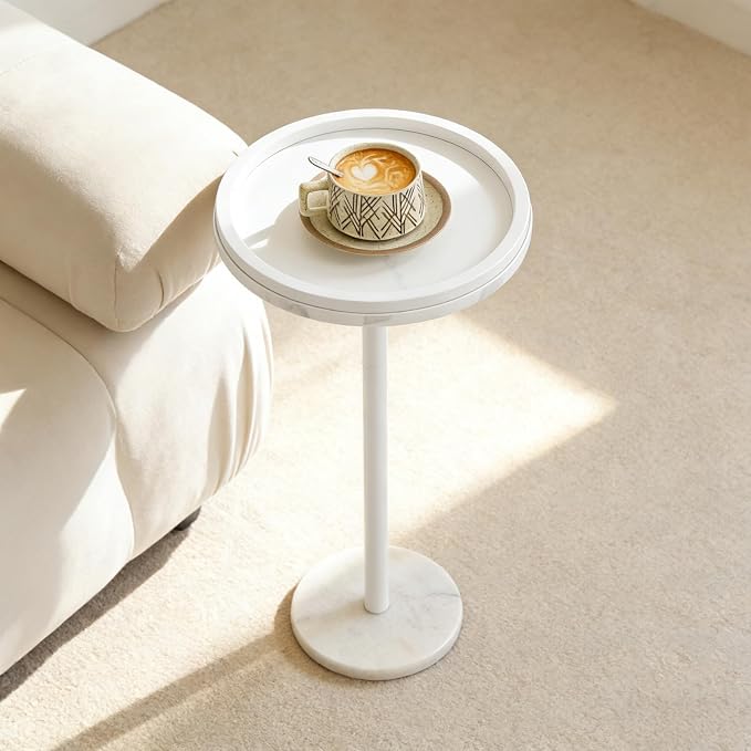 smusei Small Drink Table with Marble Base Round Side Table - Image 5