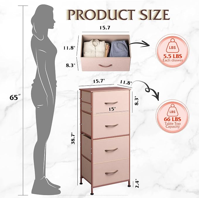 WLIVE 4 Drawers Dresser for Bedroom, Dresser for Hallway, Sturdy Steel Frame - Image 3