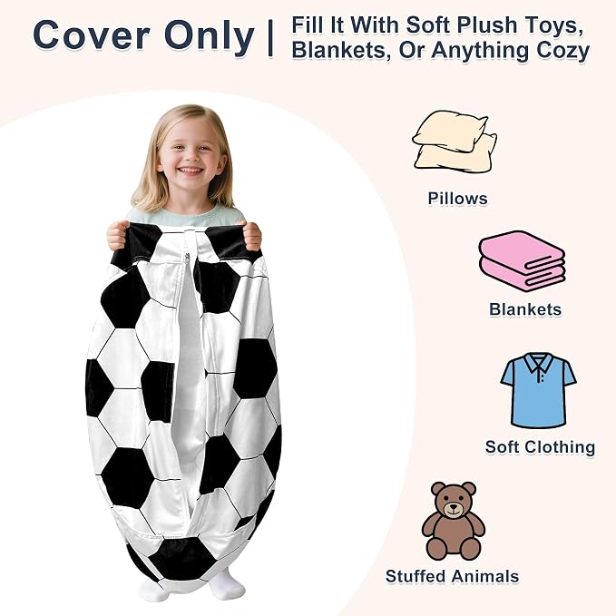 Lukeight Soccer Stuffed Animals Storage Bean Bag Chair Cover - Image 3