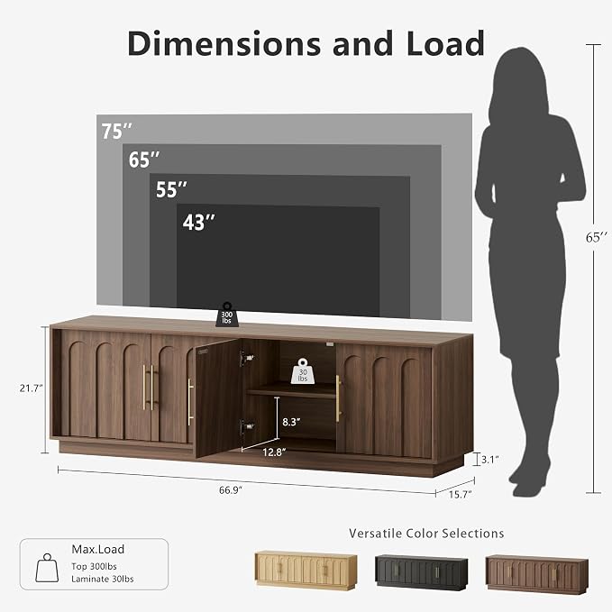 FORTUNETEC TV Stand for 75 Inch TV, Mid Century Modern TV Stand - Image 2