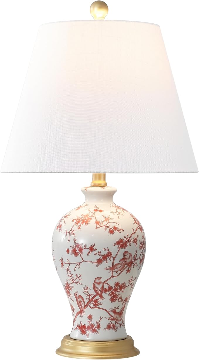 JONATHAN Y 24" White/Red French Country Ceramic Floral Urn Table Lamp, by JONATHANY