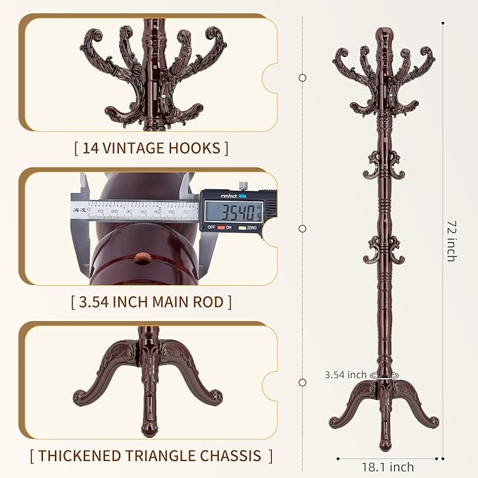 ZOZOE Wooden Classic Coat Rack Stand, Solid Wood Coat Rack Freestanding - Image 3