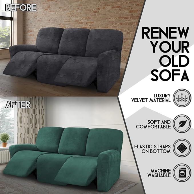 ULTICOR Velvet 8-Pieces Recliner Sofa Covers Stretch Reclining Couch Covers - Image 5