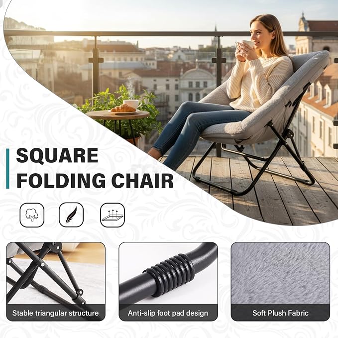 Tiita Comfy Saucer Chair, Soft Faux Fur Oversized Folding Accent Chair - Image 8