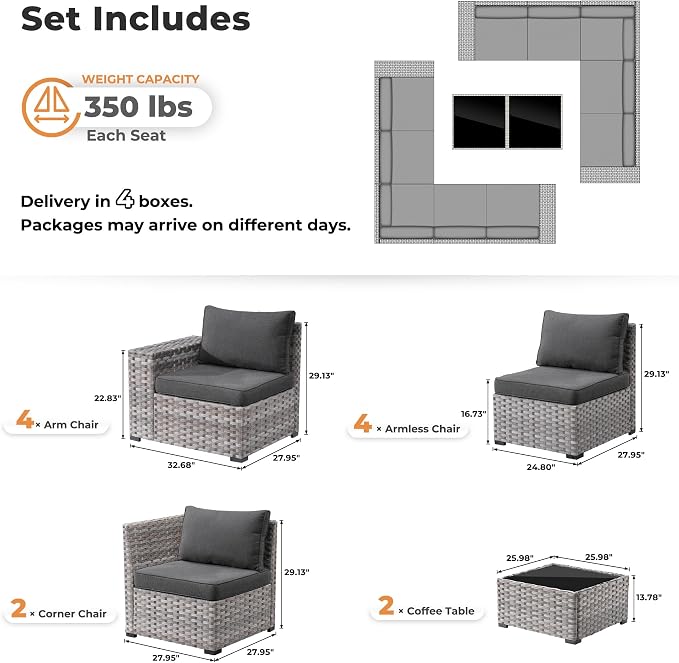 ovios 12 Pieces Patio Furniture Set, Outdoor Wicker Sectional Sofa - Image 8