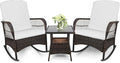LEVELEVE 3pcs Modern PE Wicker Outdoor Rocking Chairs & Glass Table Set by Enjoyyourlife