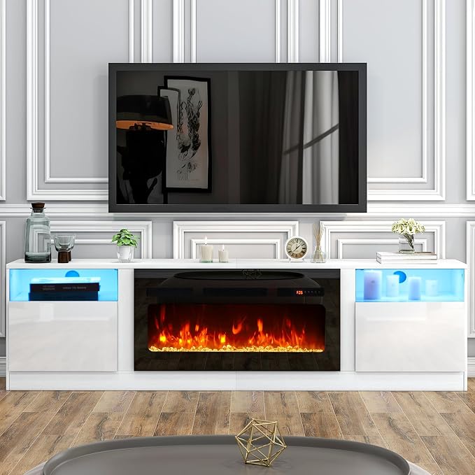 oneinmil 80” TV Stand with 36” Electric Fireplace, Large Modern Media - Image 9