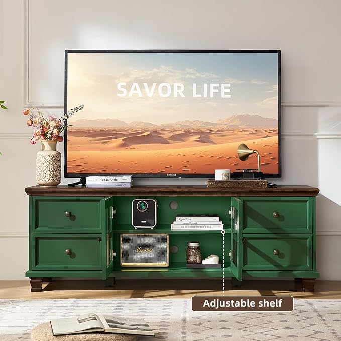 SAVOR LIFE Farmhouse TV Stand for Living Room, Rustic Green Entertainment Center - Image 3