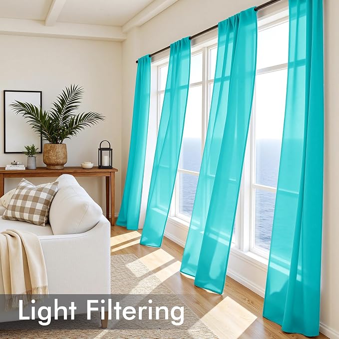 MIULEE Turquoise Sheer Curtains 72 Inches Long, 4 Panels Set, Light Filtering - Image 4