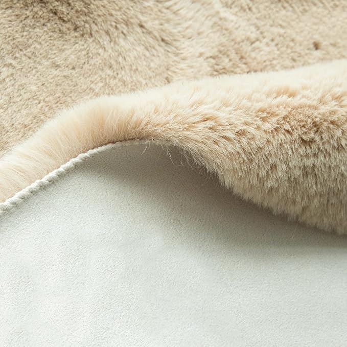 ORINOVA Beige Plush Faux Washable Rabbit Fur Area Rugs - Image 7