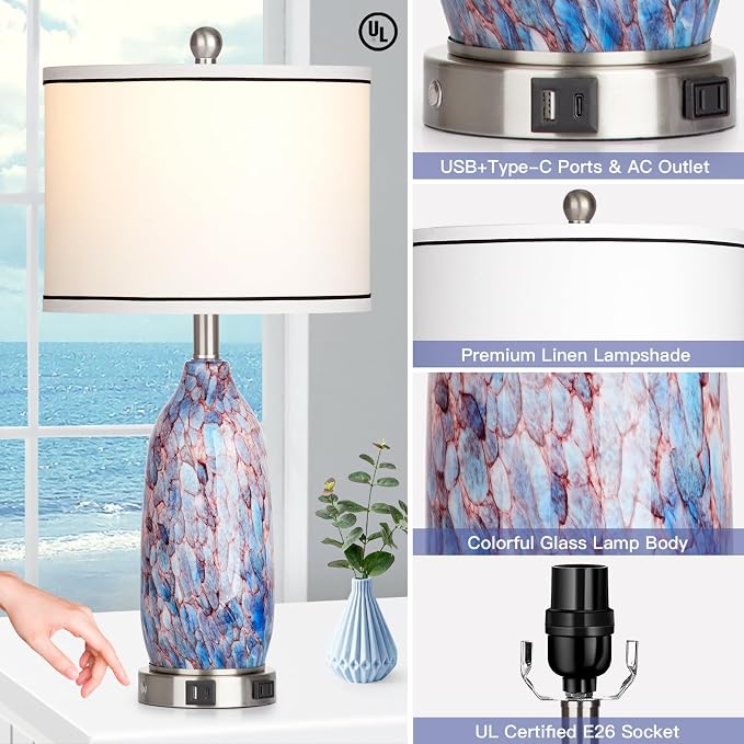 Rinweey 26" Coastal Glass Table Lamps Set of 2, Nautical lamp - Image 3