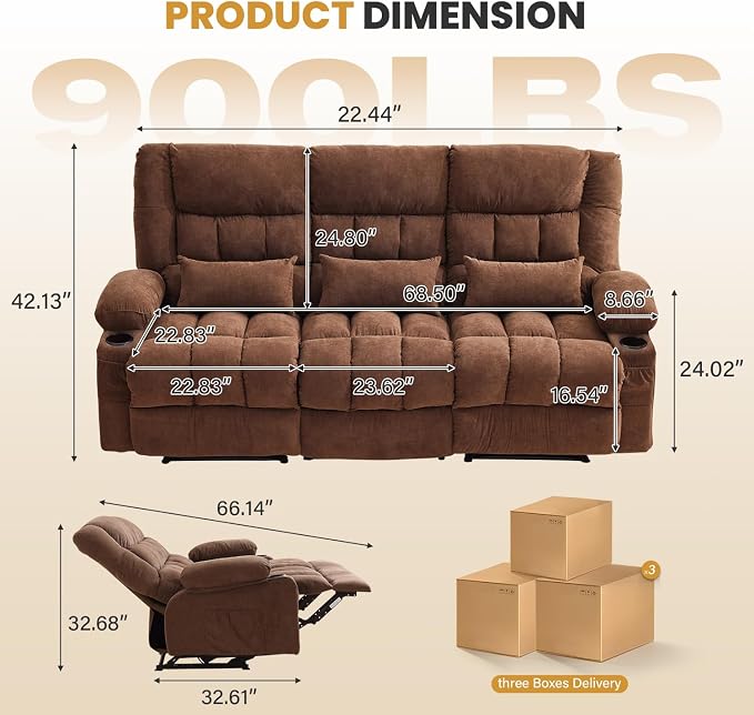 BOSMILLER Reclining Sofa with Cup Holders - Image 2