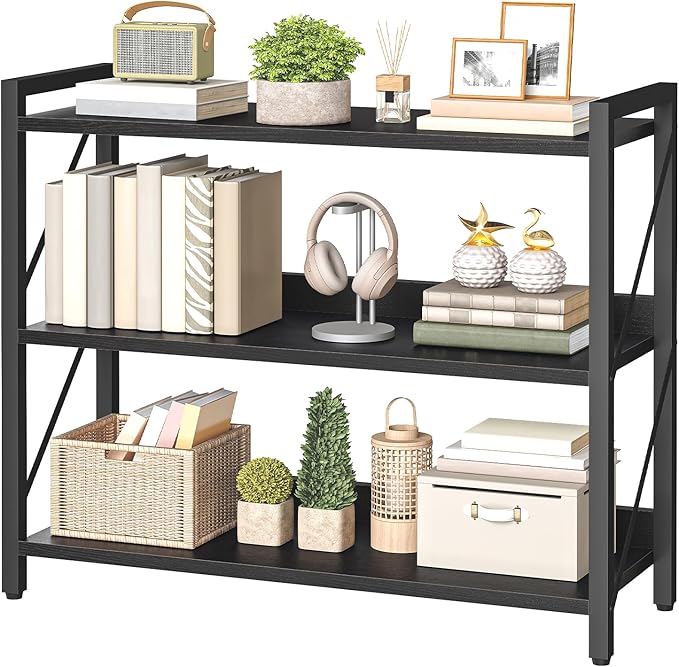 HOOBRO Bookshelf, 3-Tier Industrial Bookcase, Book Shelf Storage Organizer by HOOBRO