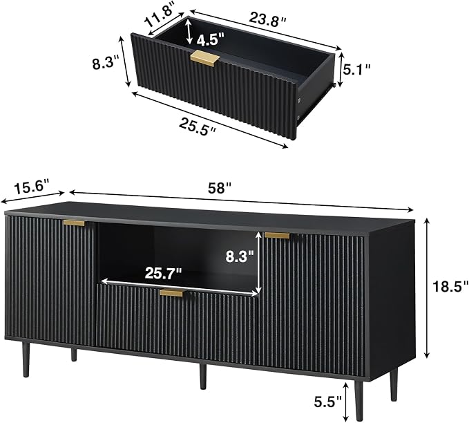 Okvnbjk Black TV Stand for 65 Inch TV, TV Consoles for Living Room, TV Stand - Image 5