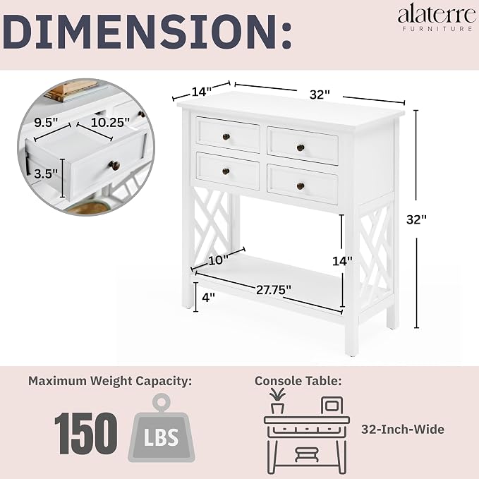 Alaterre Furniture Coventry 32" Wood Entryway Console Table - Image 3
