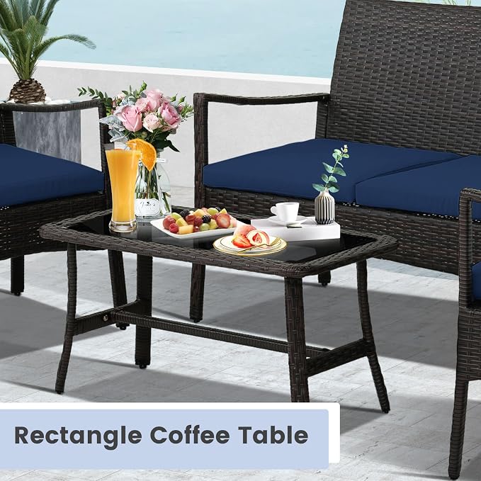 Tangkula 8 Pieces Outdoor Conversation Set, Patio PE Wicker Sofa - Image 7