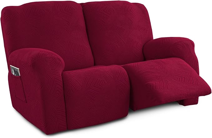 Recliner Loveseat Covers, 4-Piece Stretch Geometric Strokes Jacquard Reclining by Unknown