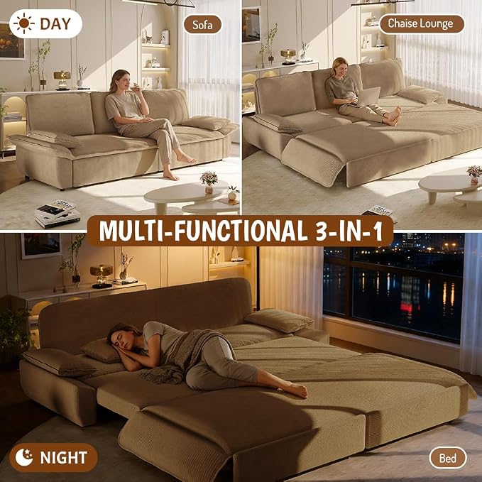 KEIKI 94.5'' King Sleeper Sofa Bed, Space-Saving 3-in-1 Pull Out Futon Couch - Image 4