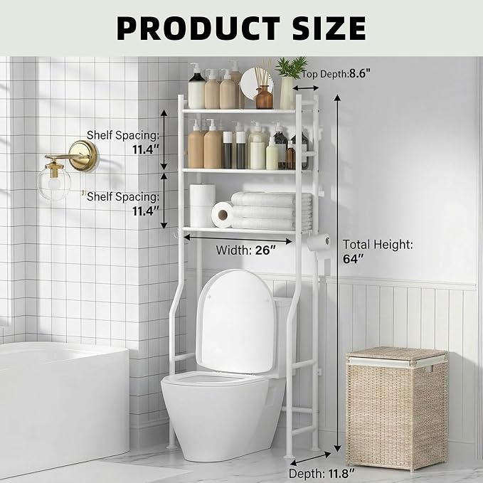 GloTika 3-Tier Over Toilet Storage - 150lb Total Capacity Metal Bathroom - Image 2