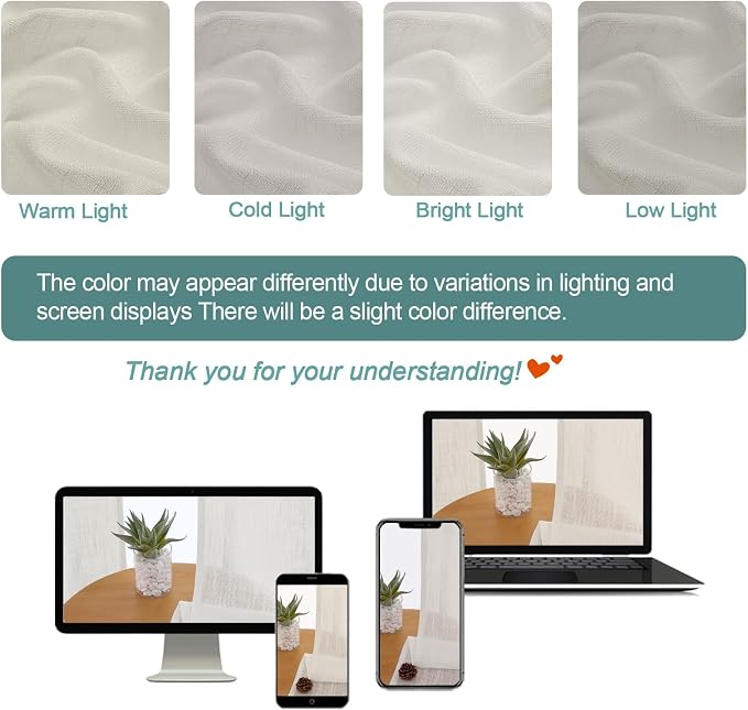 Chyhomenyc Ivory Semi Sheer Curtains 36 Inch Length, Light Filtering Faux Linen - Image 3
