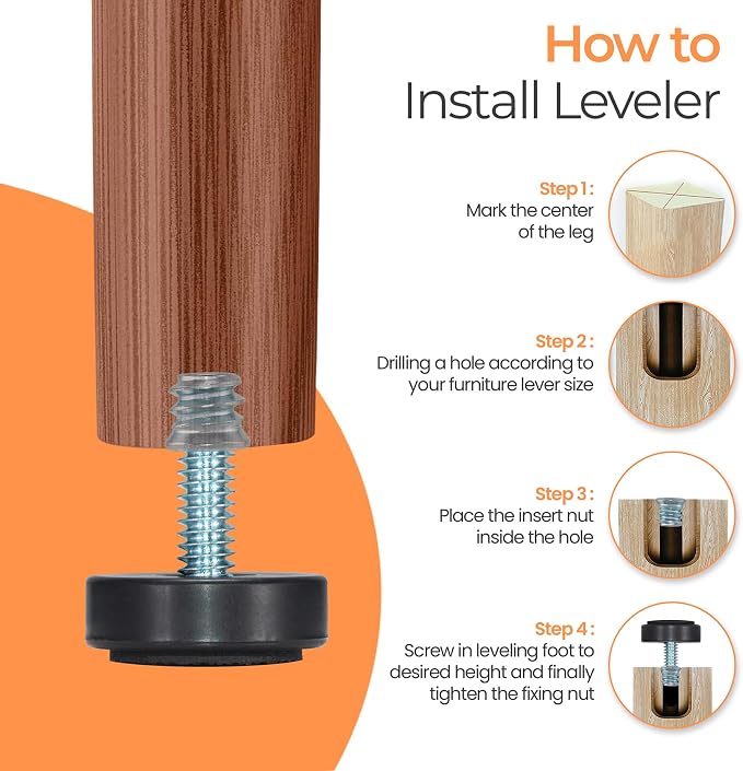 1/4-20 Adjustable Furniture Leveler, 16 Pack Rubber Leveling Feet Screws in - Image 6