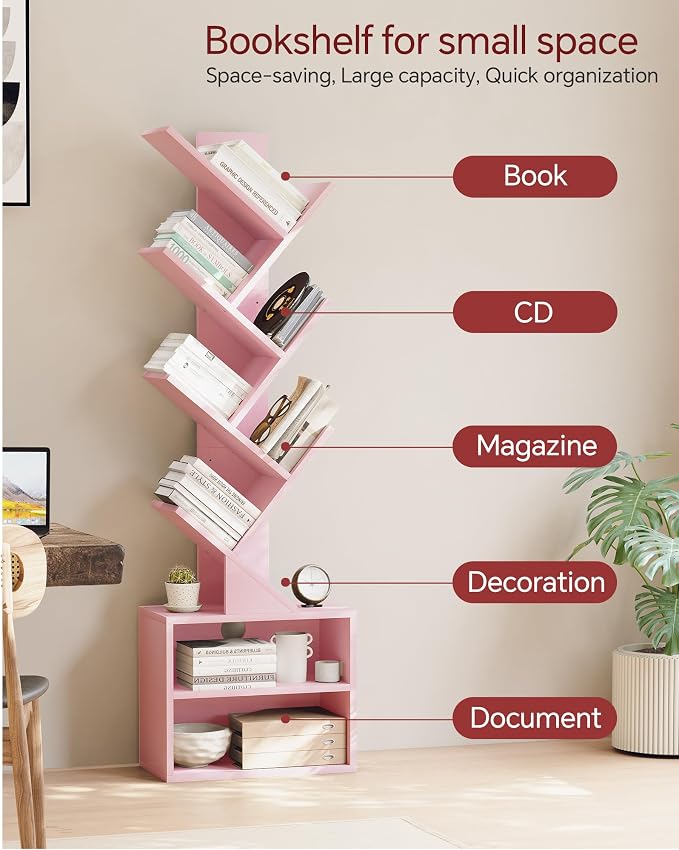 SUNMORY 6 Tier Tree Bookshelf, Small Bookcase - Image 7