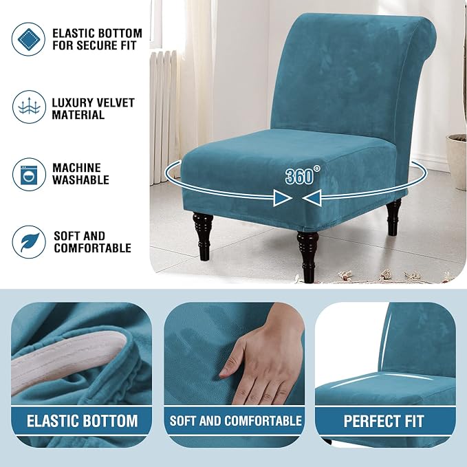 H.VERSAILTEX Armless Accent Chair Covers Thick Velvet Armless Chair Slipcovers - Image 6