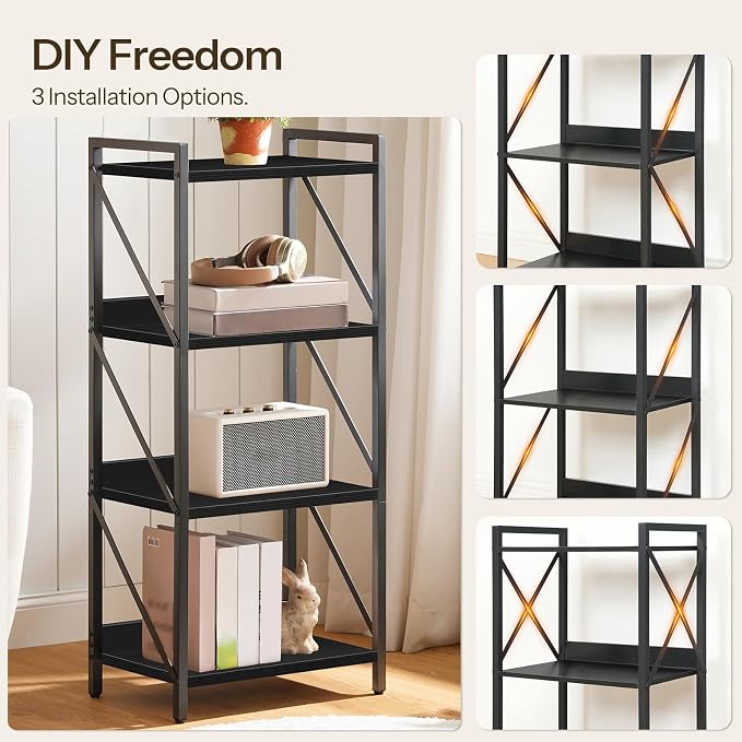 HOOBRO Bookshelf, 4-Tier Industrial Bookcase, Book Shelf Storage Organizer - Image 7