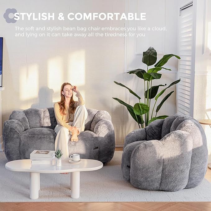 MAXYOYO Bean Bag Chair for Adults, Loveseat Floral Shaped Bean Bag Sofa - Image 4