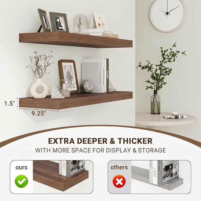 Acovy 24 Inch Floating Shelves, Wooden Shelves - Image 5