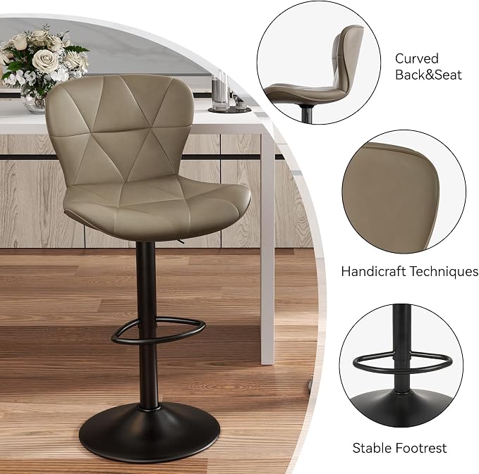 Nalupatio Modern Bar Stools Set of 2, Adjustable Faux Leather Upholstered - Image 4