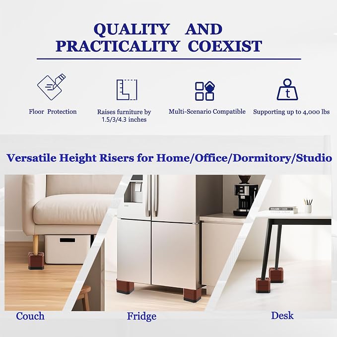 Bed Risers Heavy Duty, Adjustable Furniture Riser Blocks Lift 1.5, 4.3 inches - Image 4