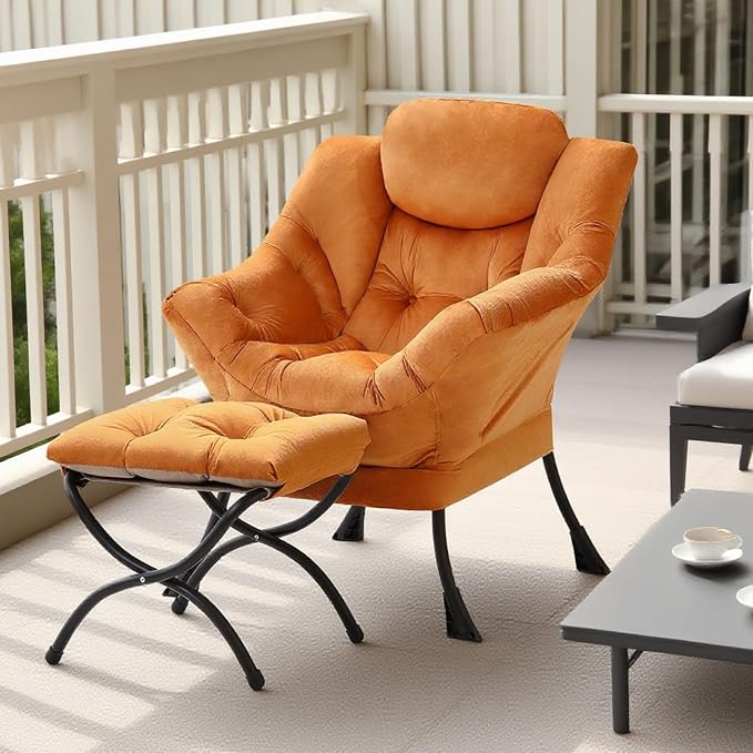 Tiita Lazy Chair with Ottoman, Comfy Leisure Sofa Reading Chair with Footrest - Image 8