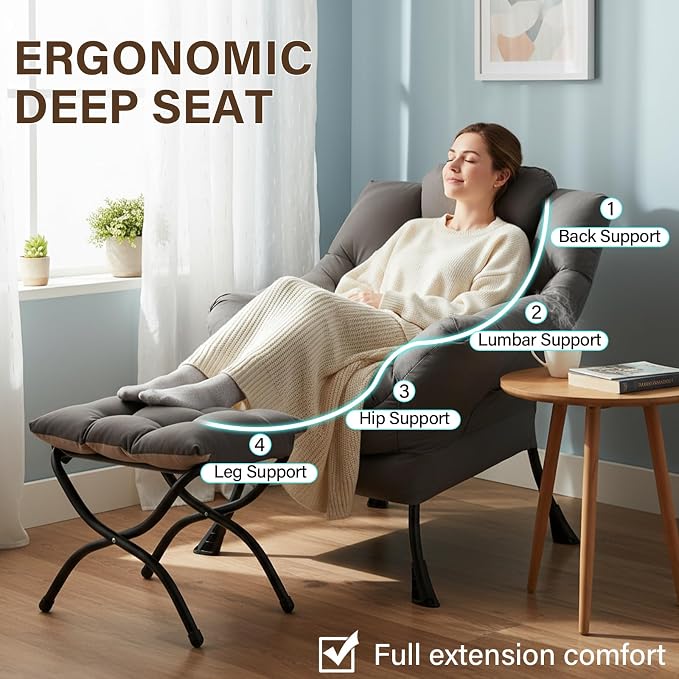 Welnow Lazy Chair with Ottoman, Modern Accent Chair with Armrests and a Side - Image 5