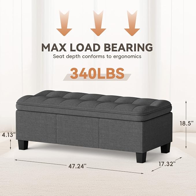 YESHOMY 47 Inches Ottoman with Storage, Storage Bench with Legs, Ottomans - Image 2