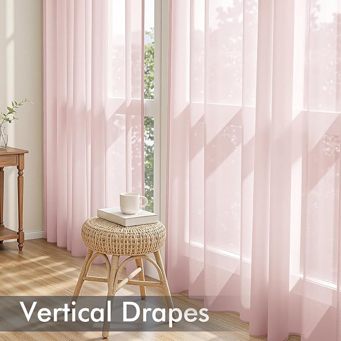 MIULEE Blush Pink Sheer Curtains 96 Inches Long, 4 Panels Set, Light Filtering - Image 5