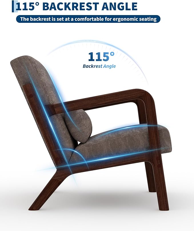 Garvee Mid-Century Modern Accent Chair, Chenille Upholstery, Solid Wood Armchair - Image 5