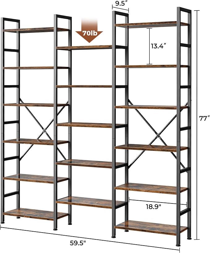 SUPERJARE Triple Bookshelf, Bookcase - Image 3