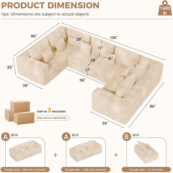 Luxanimarion 136'' Sectional Cloud Couches - Image 2