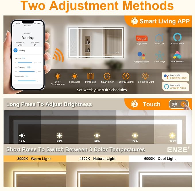 ENZE 28"x 48" Smart Lighted Bathroom Mirror - Image 3