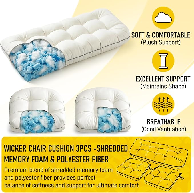 1 MIDDLE ONE Wicker Chair Cushions 3 Pieces Set - Image 4